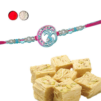 "Stone Studded Rakhi - SR- 9180 A (Single Rakhi), 500gms of Haldiram Soanpapdi - Click here to View more details about this Product